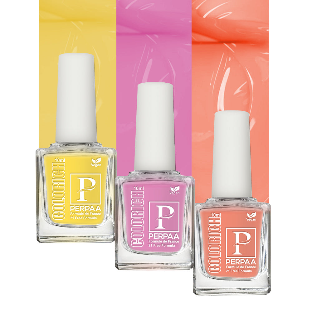 PERPAA Colorich Vegan Gel Nail Polish Combo Of 3 Nail Enamel Chip Resistant, Seaweed Enriched Formula, Long Lasting and Toxic Free| 10ml Each