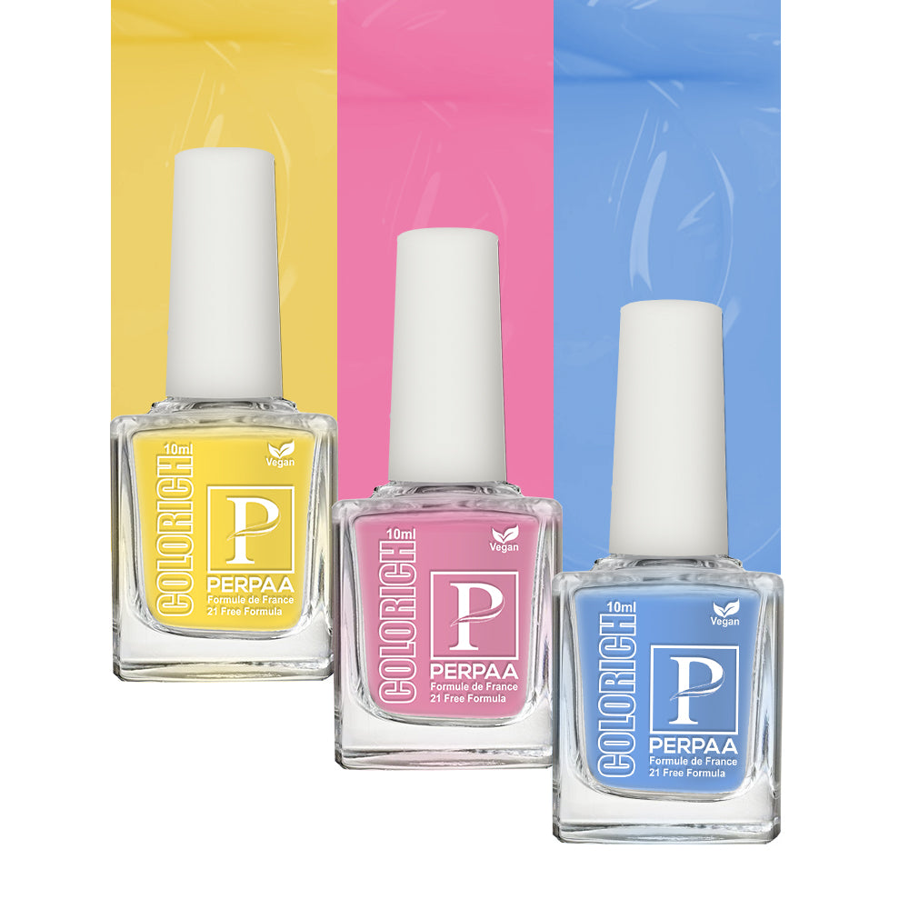 PERPAA Colorich Vegan Gel Nail Polish Combo Of 3 Nail Enamel Chip Resistant, Seaweed Enriched Formula, Long Lasting and Toxic Free| 10ml Each