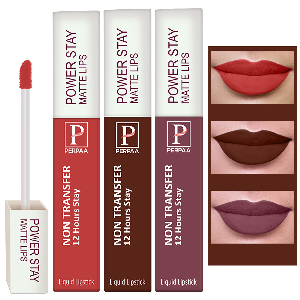 PERPAA Powerstay Liquid Matte Lipstick Combo Pack of 3 Smudge proof & Waterproof Long lasting Stay, 5 ml Each