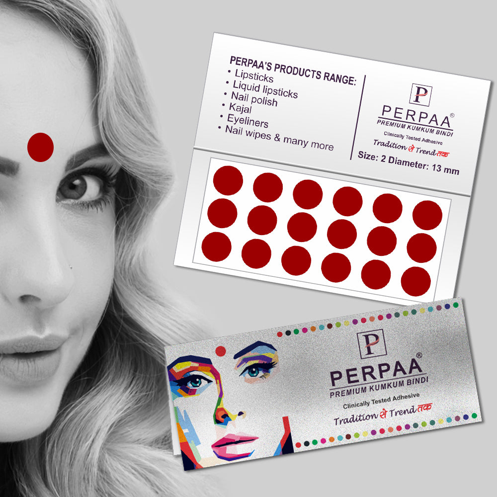 PERPAA Premium Velvet Sticker Kumkum Bindi Box of 16 Flaps Multicolor, Different Size- Bindi for Women, Ladies (Size - 01-15mm, 02-13mm, 03-10mm, 04-8mm, Red, Black, Dark Maroon, Light Maroon)