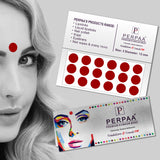 PERPAA Premium Velvet Sticker Kumkum Bindi Box of 16 Flaps Multicolor, Different Size- Bindi for Women, Ladies (Size - 01-15mm, 02-13mm, 03-10mm, 04-8mm, Red, Black, Dark Maroon, Light Maroon)