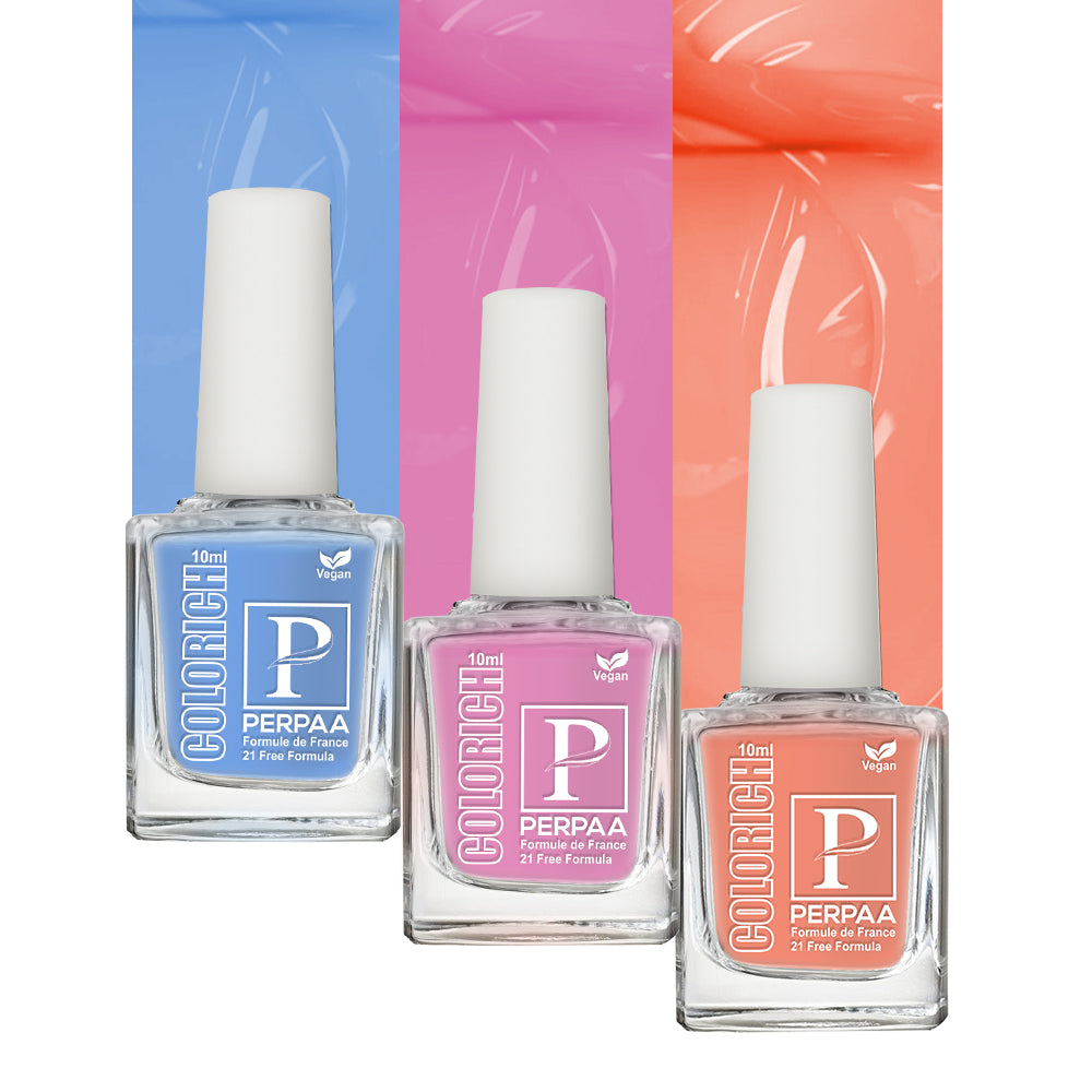 PERPAA Colorich Vegan Gel Nail Polish Combo Of 3 Nail Enamel Chip Resistant, Seaweed Enriched Formula, Long Lasting and Toxic Free| 10ml Each