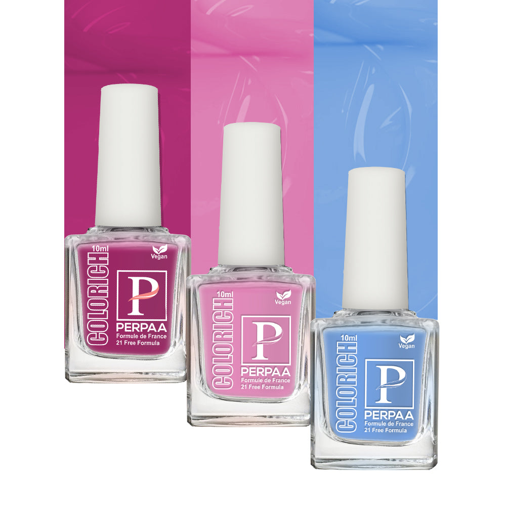 PERPAA Colorich Vegan Gel Nail Polish Combo Of 3 Nail Enamel Chip Resistant, Seaweed Enriched Formula, Long Lasting and Toxic Free| 10ml Each