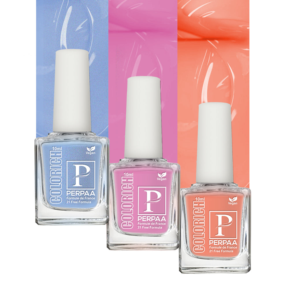 PERPAA Colorich Vegan Gel Nail Polish Combo Of 3 Nail Enamel Chip Resistant, Seaweed Enriched Formula, Long Lasting and Toxic Free| 10ml Each