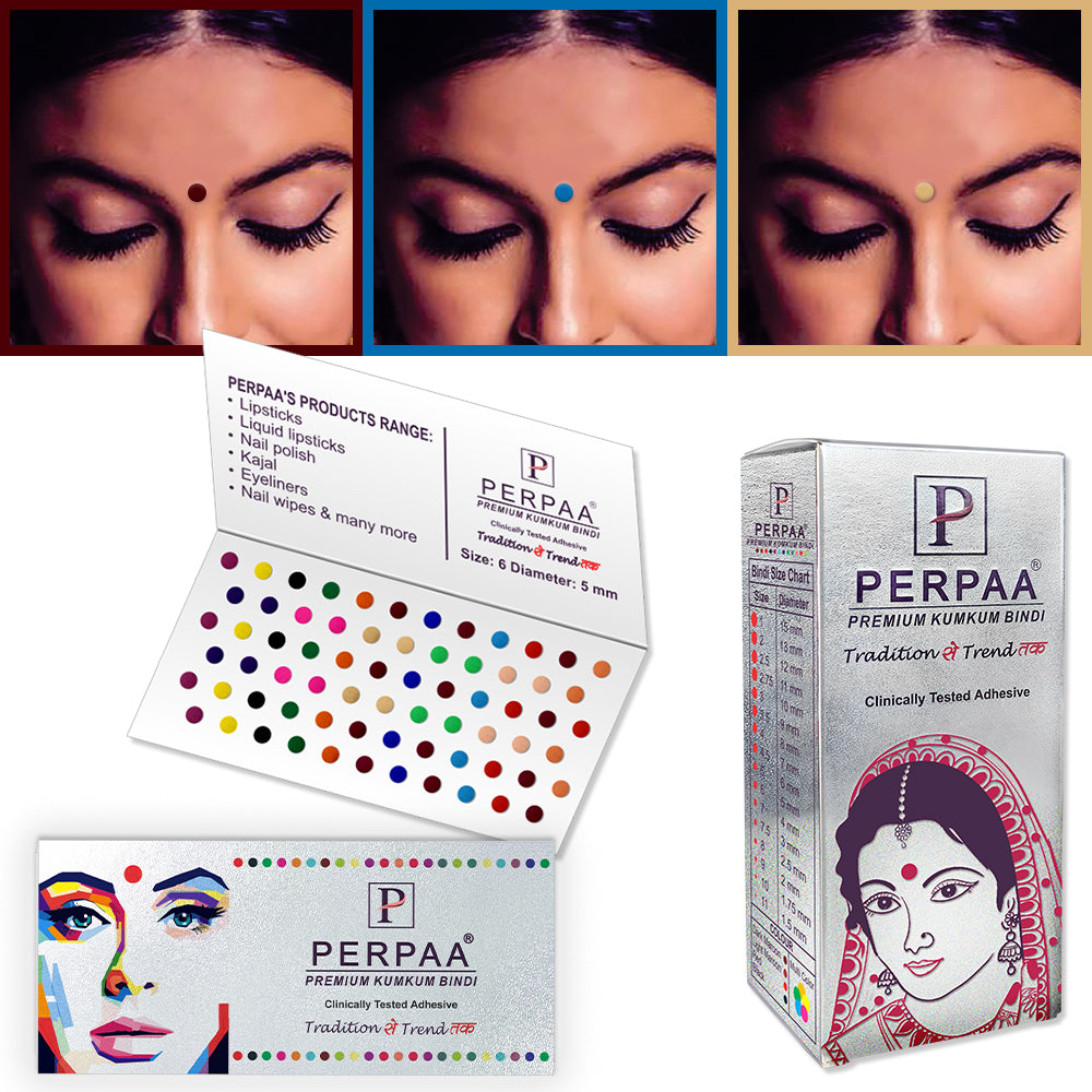 PERPAA Premium Kumkum Multicolor Round Bindi for Women Forehead Bindi Box Pack of 2 Different Size (15 Flaps Each)