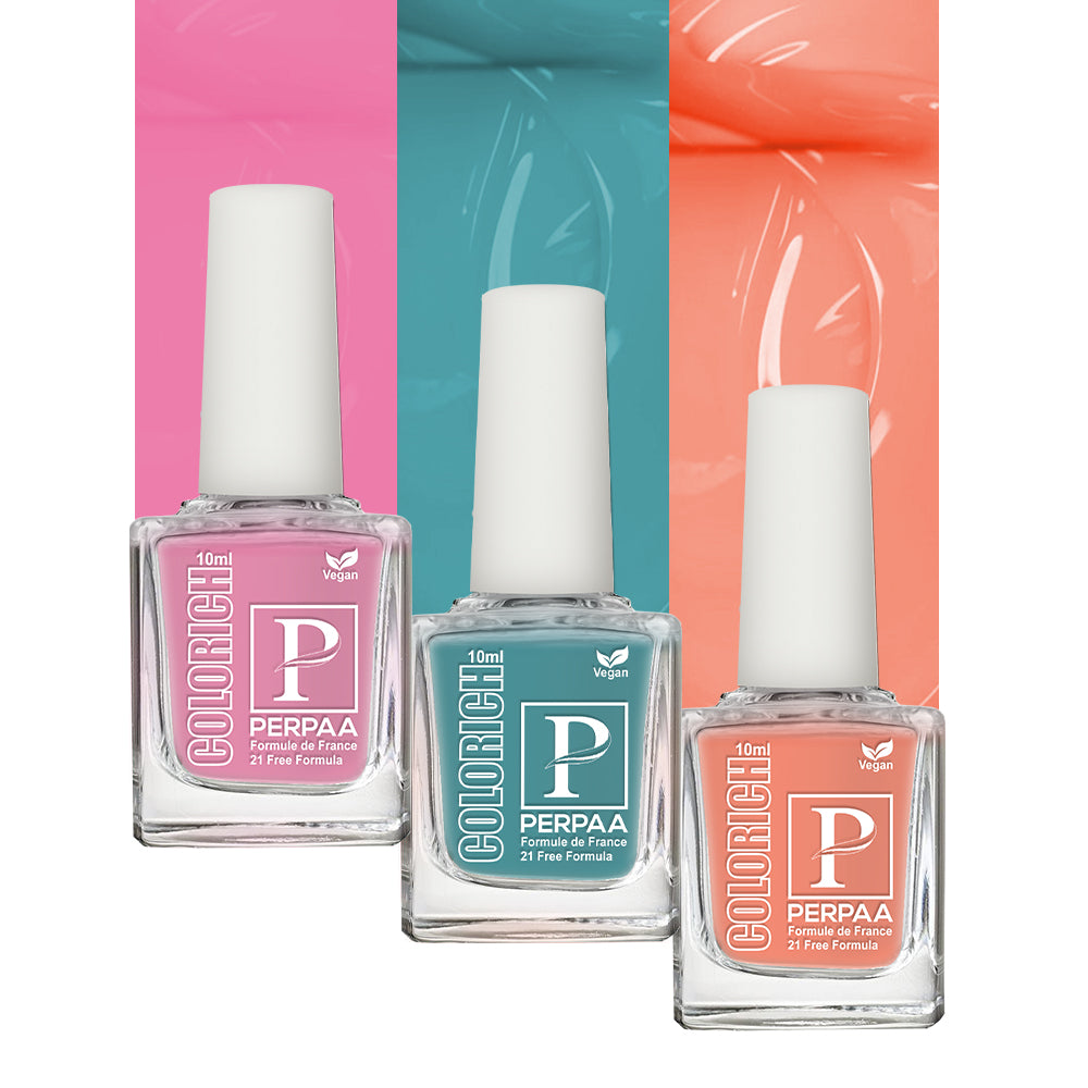 PERPAA Colorich Vegan Gel Nail Polish Combo Of 3 Nail Enamel Chip Resistant, Seaweed Enriched Formula, Long Lasting and Toxic Free| 10ml Each