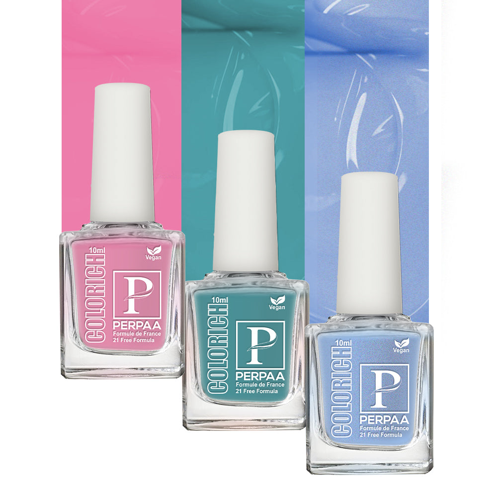 PERPAA Colorich Vegan Gel Nail Polish Combo Of 3 Nail Enamel Chip Resistant, Seaweed Enriched Formula, Long Lasting and Toxic Free| 10ml Each