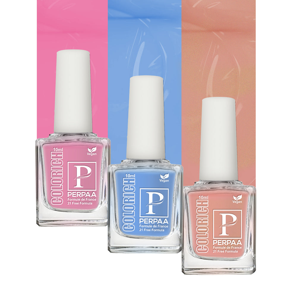 PERPAA Colorich Vegan Gel Nail Polish Combo Of 3 Nail Enamel Chip Resistant, Seaweed Enriched Formula, Long Lasting and Toxic Free| 10ml Each