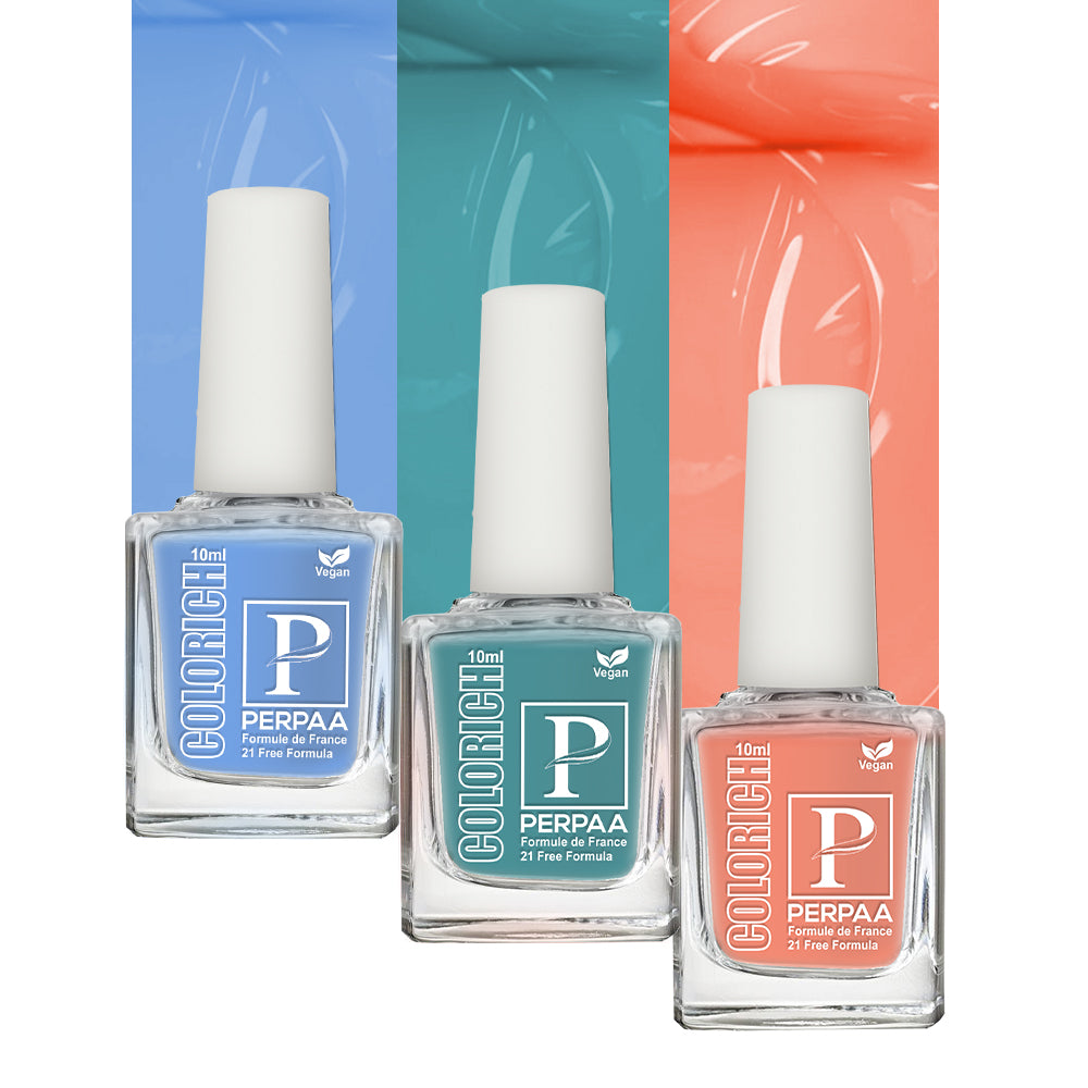 PERPAA Colorich Vegan Gel Nail Polish Combo Of 3 Nail Enamel Chip Resistant, Seaweed Enriched Formula, Long Lasting and Toxic Free| 10ml Each