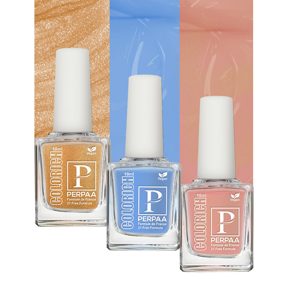 PERPAA Colorich Vegan Gel Nail Polish Combo Of 3 Nail Enamel Chip Resistant, Seaweed Enriched Formula, Long Lasting and Toxic Free| 10ml Each