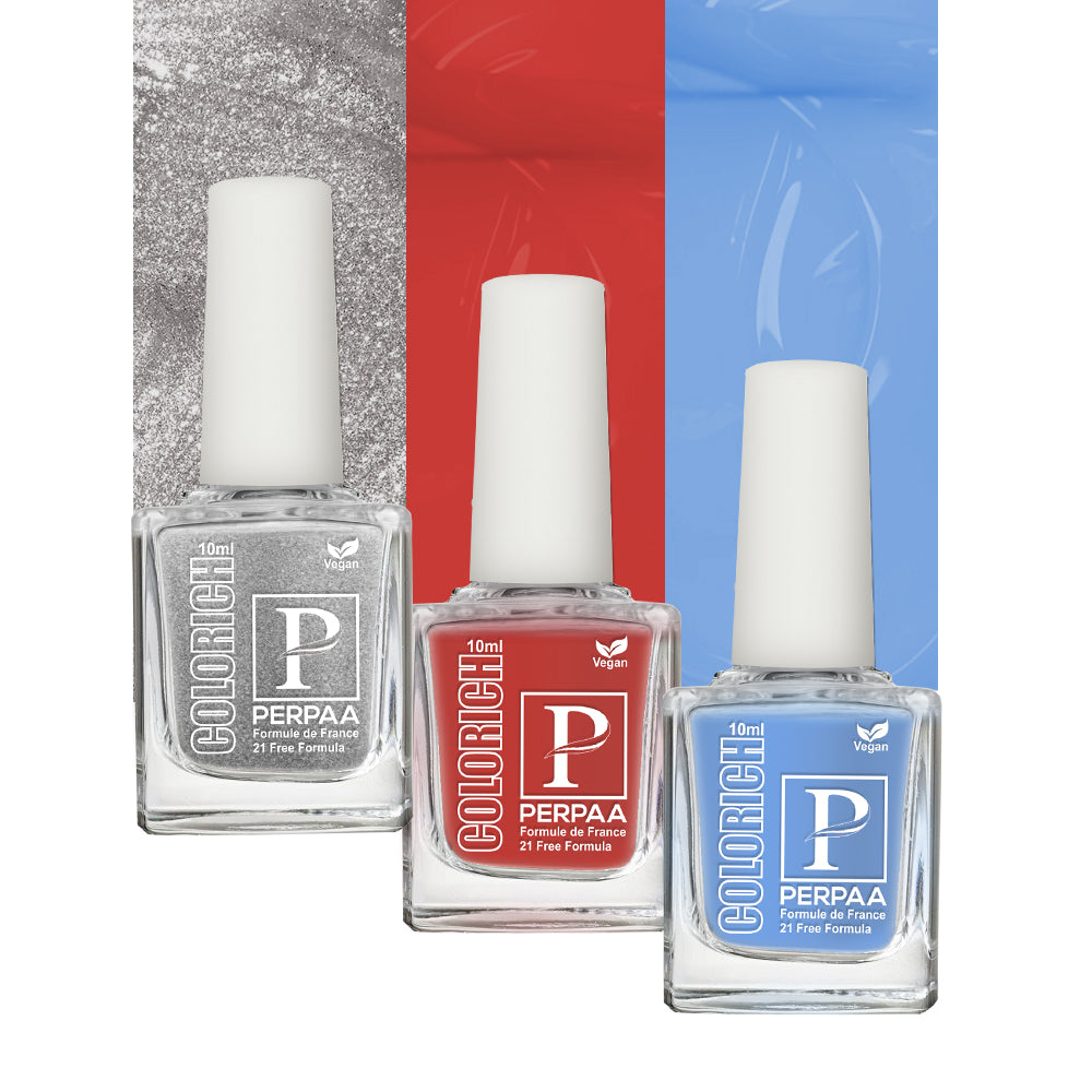 PERPAA Colorich Vegan Gel Nail Polish Combo Of 3 Nail Enamel Chip Resistant, Seaweed Enriched Formula, Long Lasting and Toxic Free| 10ml Each