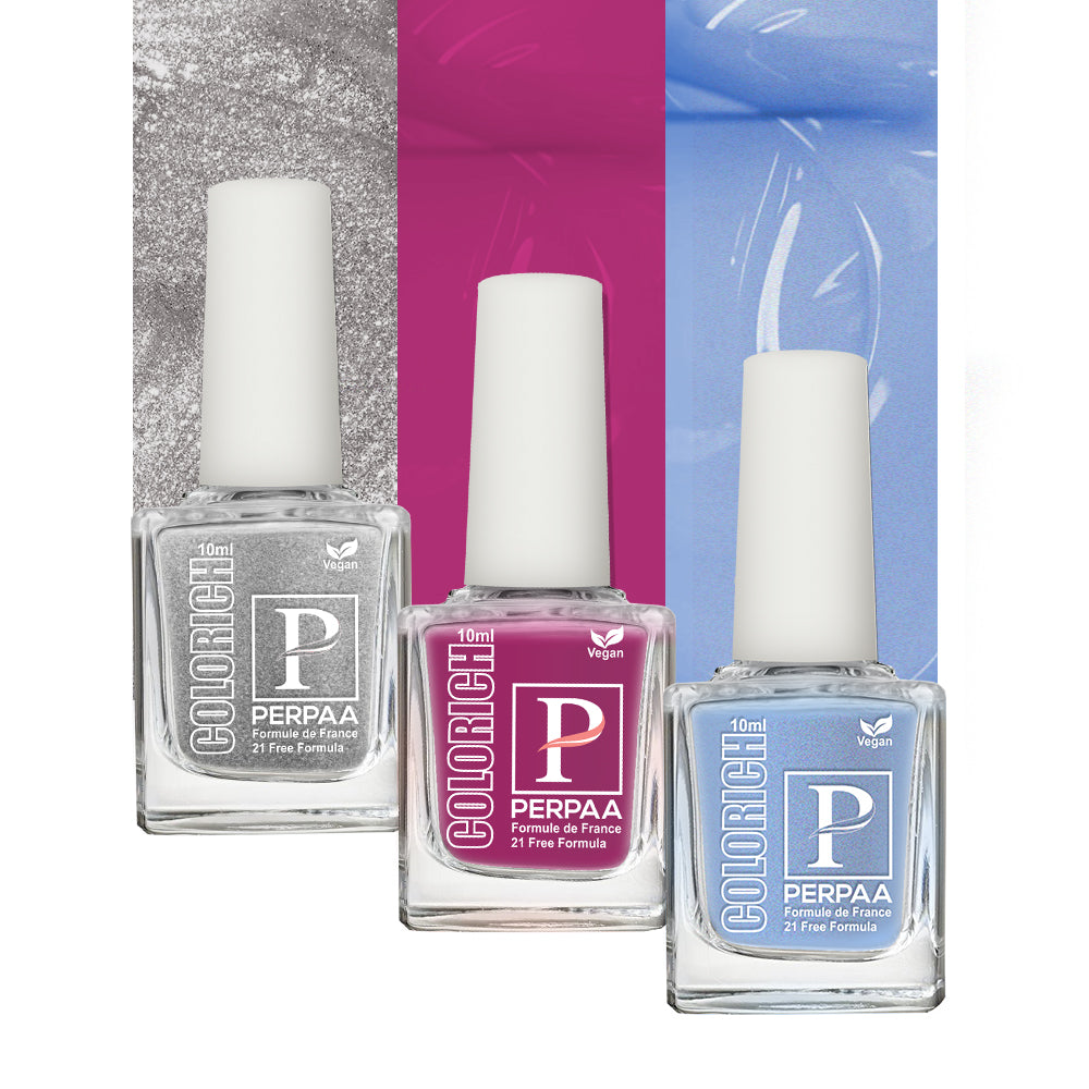 PERPAA Colorich Vegan Gel Nail Polish Combo Of 3 Nail Enamel Chip Resistant, Seaweed Enriched Formula, Long Lasting and Toxic Free| 10ml Each