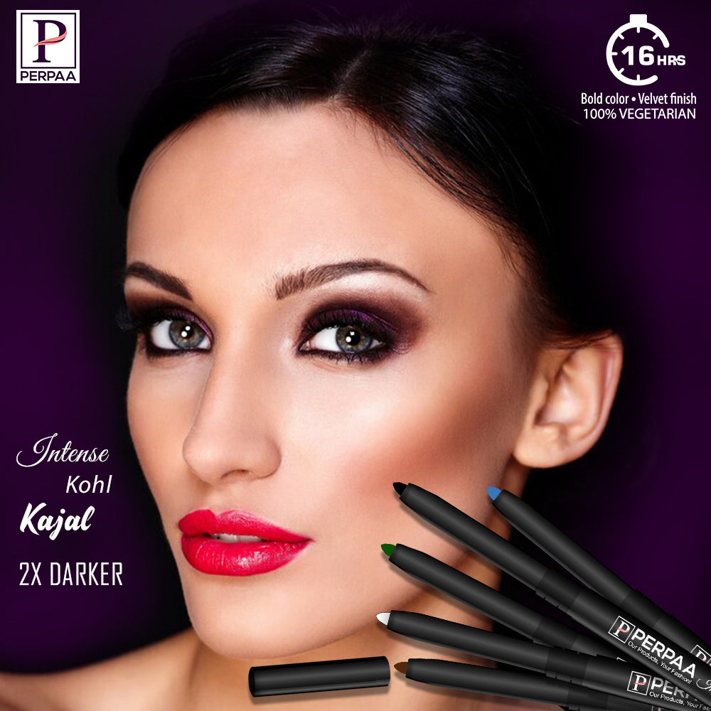 PERPAA Color Kajal - 0.30g | Highly Pigmented Kohl Combo Of 2 Matte/Metallic Finish, Single Stroke Glide, Water Proof, Smudge Proof, Almond Oil Enriched