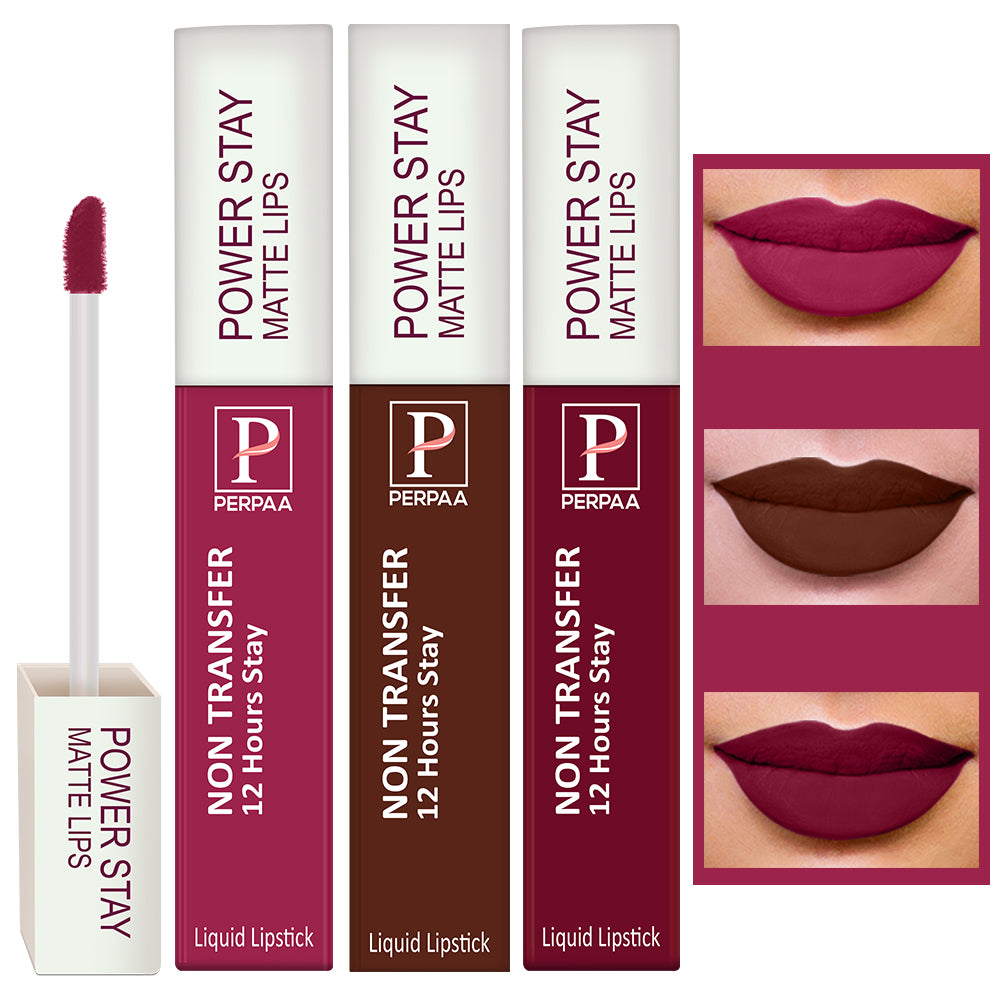 PERPAA Powerstay Liquid Matte Lipstick Combo Pack of 3 Smudge proof & Waterproof Long lasting Stay, 5 ml Each