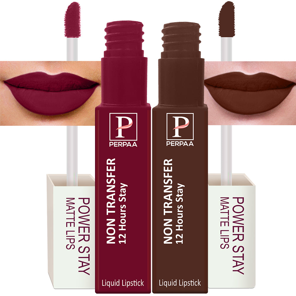 PERPAA Powerstay Liquid Matte Lipstick Combo pack of 2 Smudge proof & Waterproof Long lasting Stay, 5 ml Each