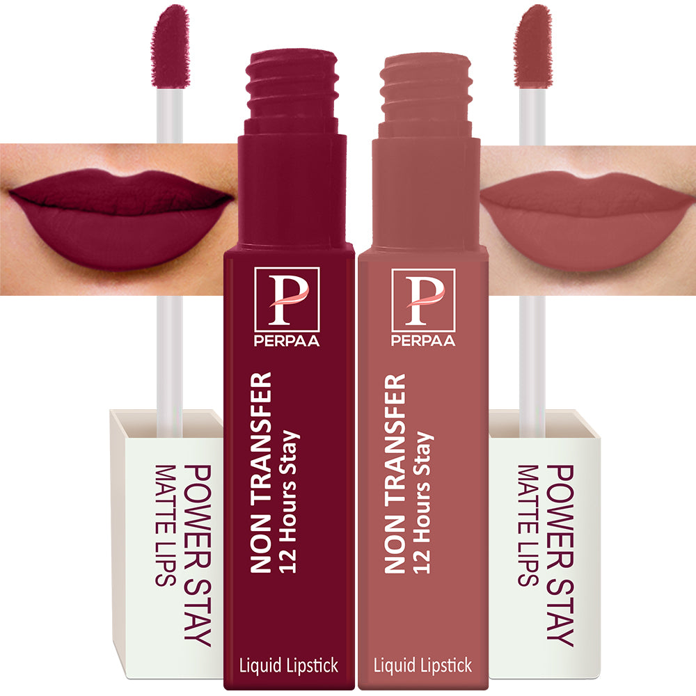 PERPAA Powerstay Liquid Matte Lipstick Combo pack of 2 Smudge proof & Waterproof Long lasting Stay, 5 ml Each