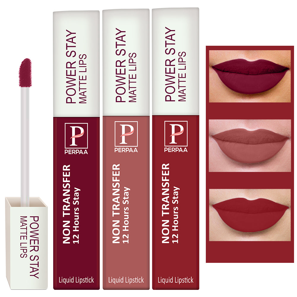 PERPAA Powerstay Liquid Matte Lipstick Combo Pack of 3 Smudge proof & Waterproof Long lasting Stay, 5 ml Each