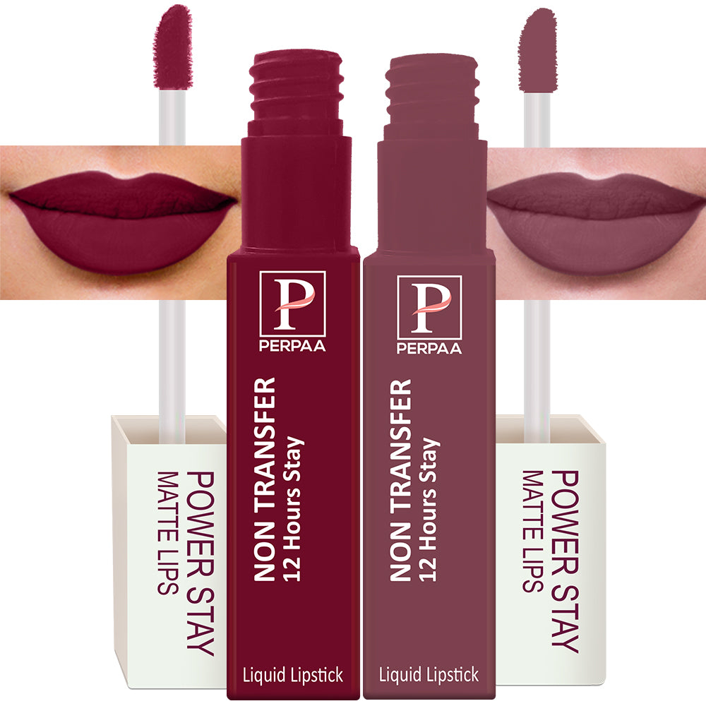 PERPAA Powerstay Liquid Matte Lipstick Combo pack of 2 Smudge proof & Waterproof Long lasting Stay, 5 ml Each