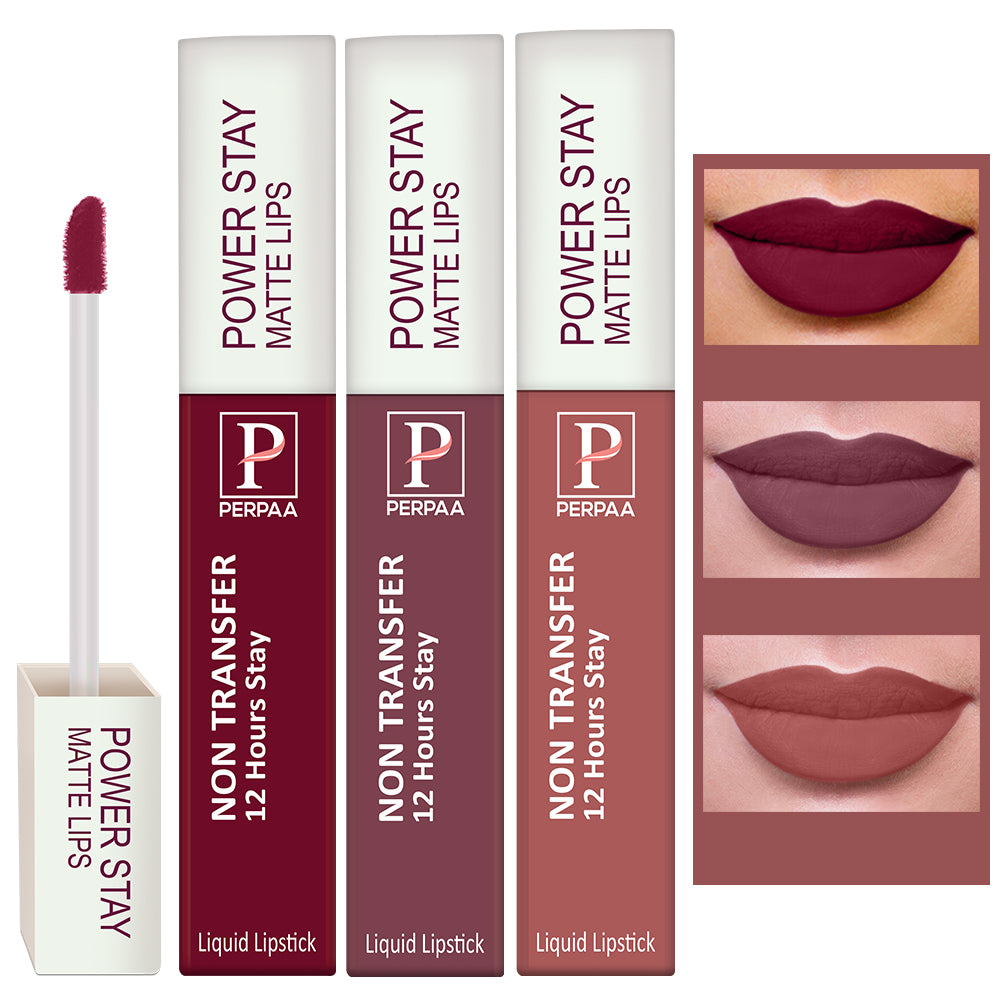 PERPAA Powerstay Liquid Matte Lipstick Combo Pack of 3 Smudge proof & Waterproof Long lasting Stay, 5 ml Each