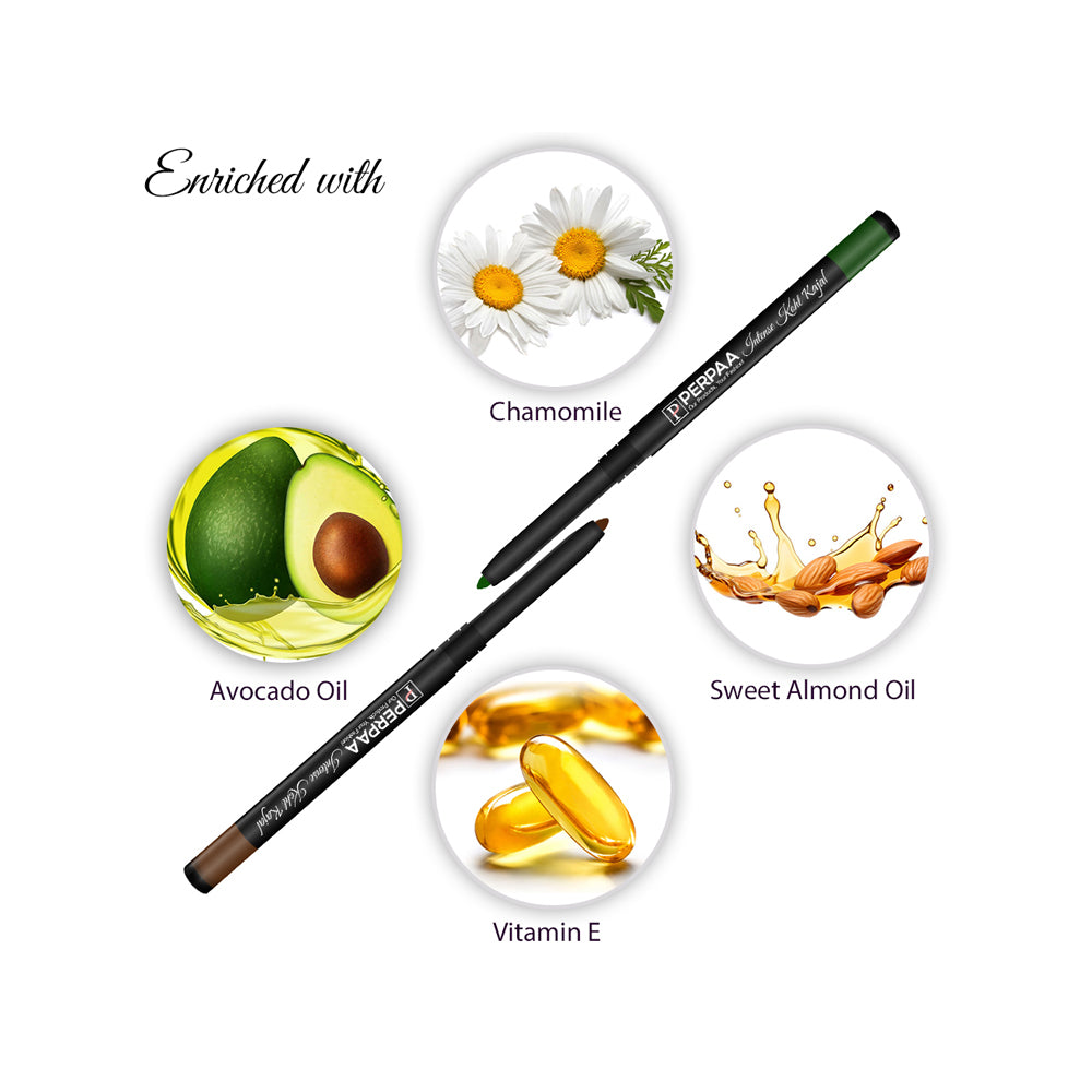 PERPAA Color Kajal - 0.30g | Highly Pigmented Kohl Combo Of 2 Matte/Metallic Finish, Single Stroke Glide, Water Proof, Smudge Proof, Almond Oil Enriched