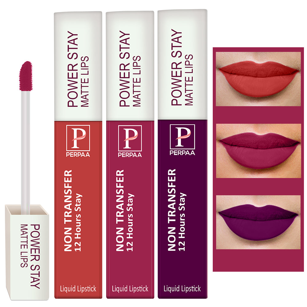 PERPAA Powerstay Liquid Matte Lipstick Combo Pack of 3 Smudge proof & Waterproof Long lasting Stay, 5 ml Each