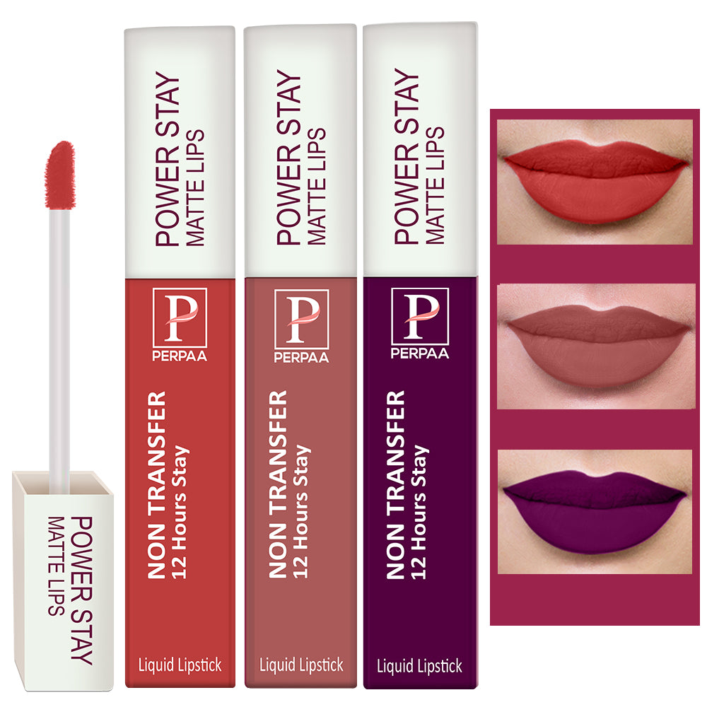 PERPAA Powerstay Liquid Matte Lipstick Combo Pack of 3 Smudge proof & Waterproof Long lasting Stay, 5 ml Each