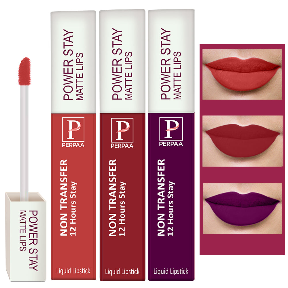 PERPAA Powerstay Liquid Matte Lipstick Combo Pack of 3 Smudge proof & Waterproof Long lasting Stay, 5 ml Each