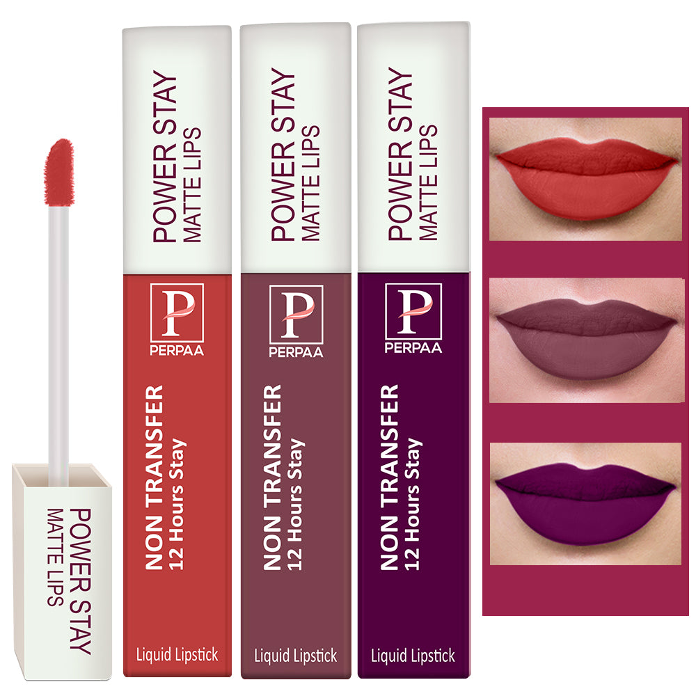 PERPAA Powerstay Liquid Matte Lipstick Combo Pack of 3 Smudge proof & Waterproof Long lasting Stay, 5 ml Each