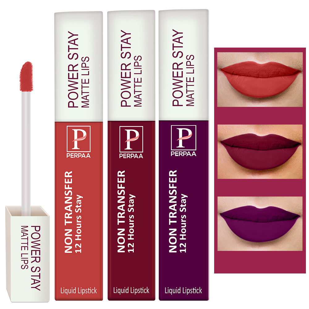 PERPAA Powerstay Liquid Matte Lipstick Combo Pack of 3 Smudge proof & Waterproof Long lasting Stay, 5 ml Each