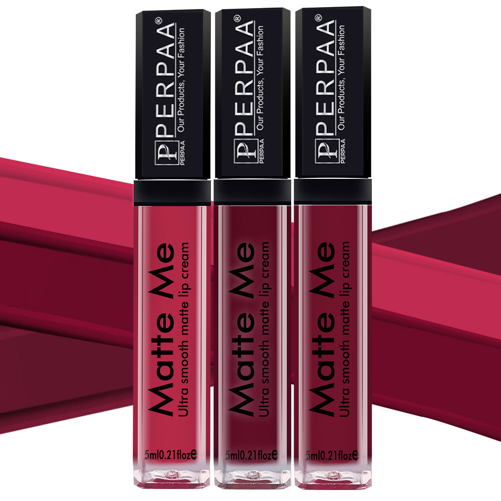 PERPAA® Matte Me Ultimate Combo of 3 Shades Long Lasting Liquid Lipstick Bright Matte color Smudge proof & Waterproof Formula 5ml Each (Copy)