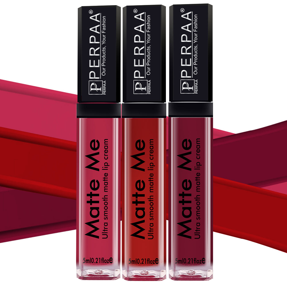 PERPAA® Matte Me Ultimate Combo of 3 Shades Long Lasting Liquid Lipstick Bright Matte color Smudge proof & Waterproof Formula 5ml Each (Copy)