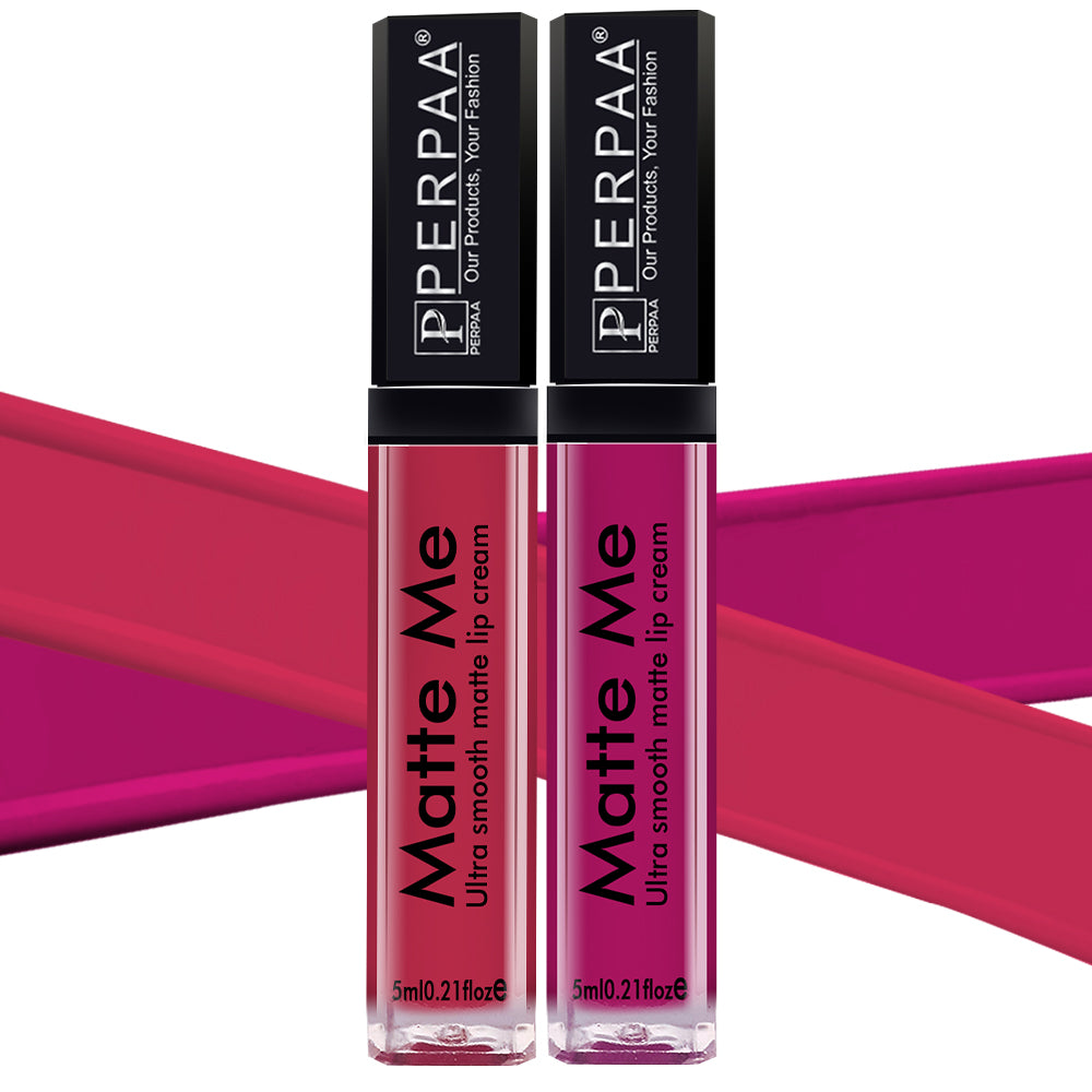 PERPAA® Matte Me Ultimate Combo of 2 Shades Long Lasting Liquid Lipstick Bright Matte color Smudge proof & Waterproof Formula 5ml Each