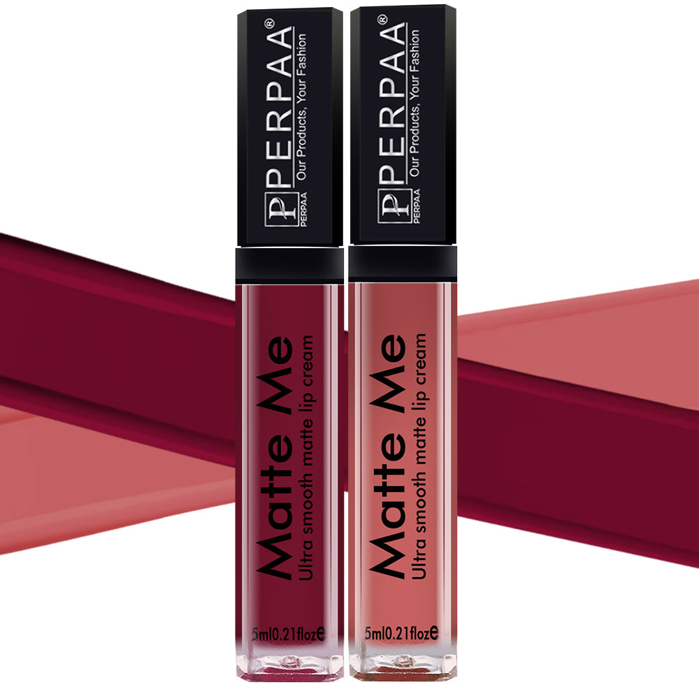 PERPAA® Matte Me Ultimate Combo of 2 Shades Long Lasting Liquid Lipstick Bright Matte color Smudge proof & Waterproof Formula 5ml Each