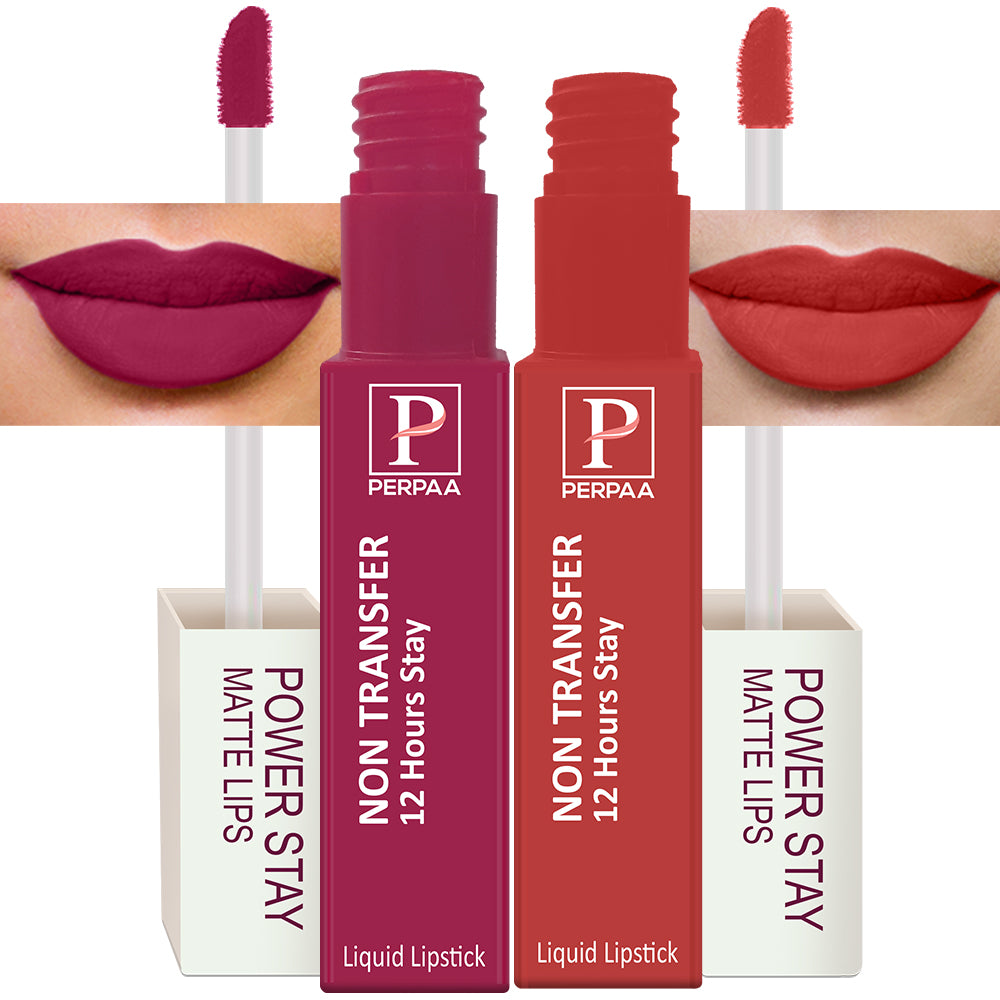 PERPAA Powerstay Liquid Matte Lipstick Combo pack of 2 Smudge proof & Waterproof Long lasting Stay, 5 ml Each