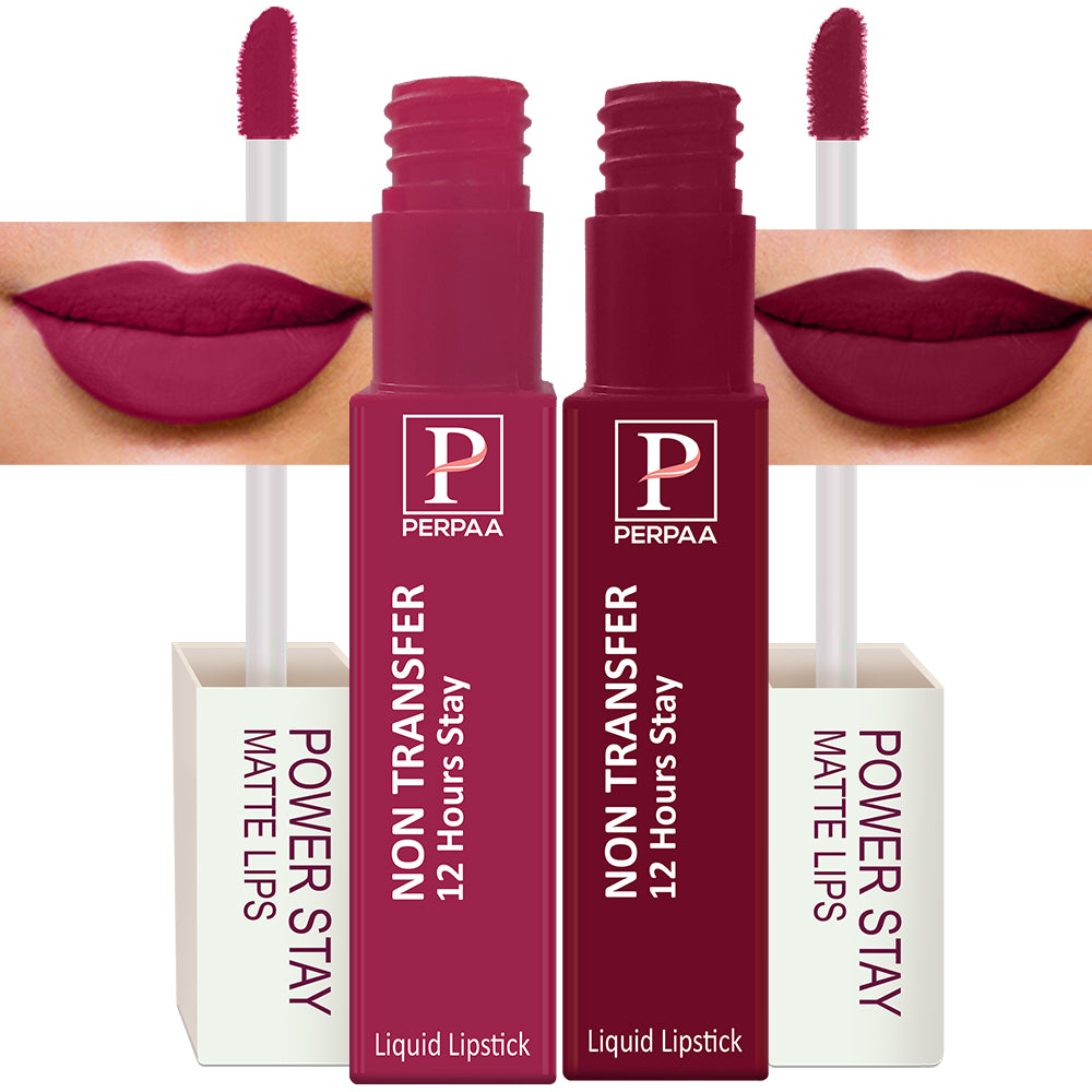 PERPAA Powerstay Liquid Matte Lipstick Combo pack of 2 Smudge proof & Waterproof Long lasting Stay, 5 ml Each