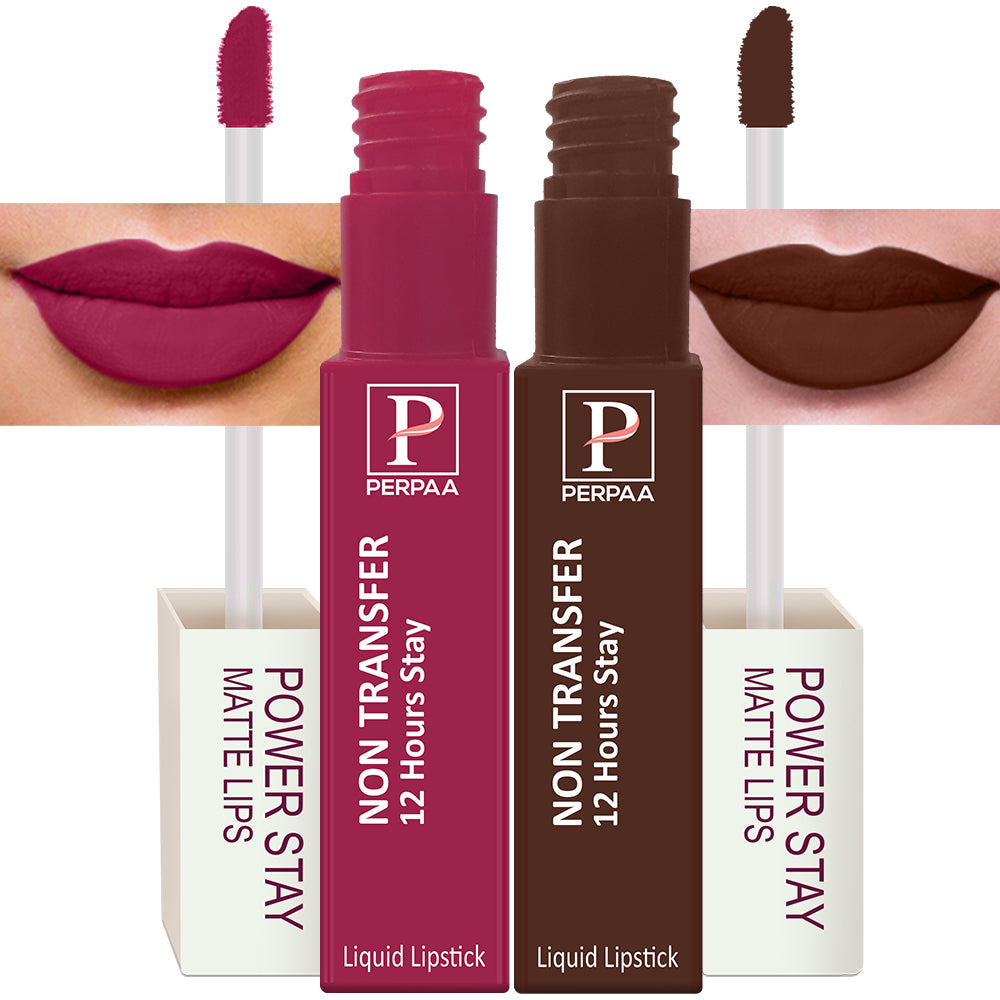 PERPAA Powerstay Liquid Matte Lipstick Combo pack of 2 Smudge proof & Waterproof Long lasting Stay, 5 ml Each