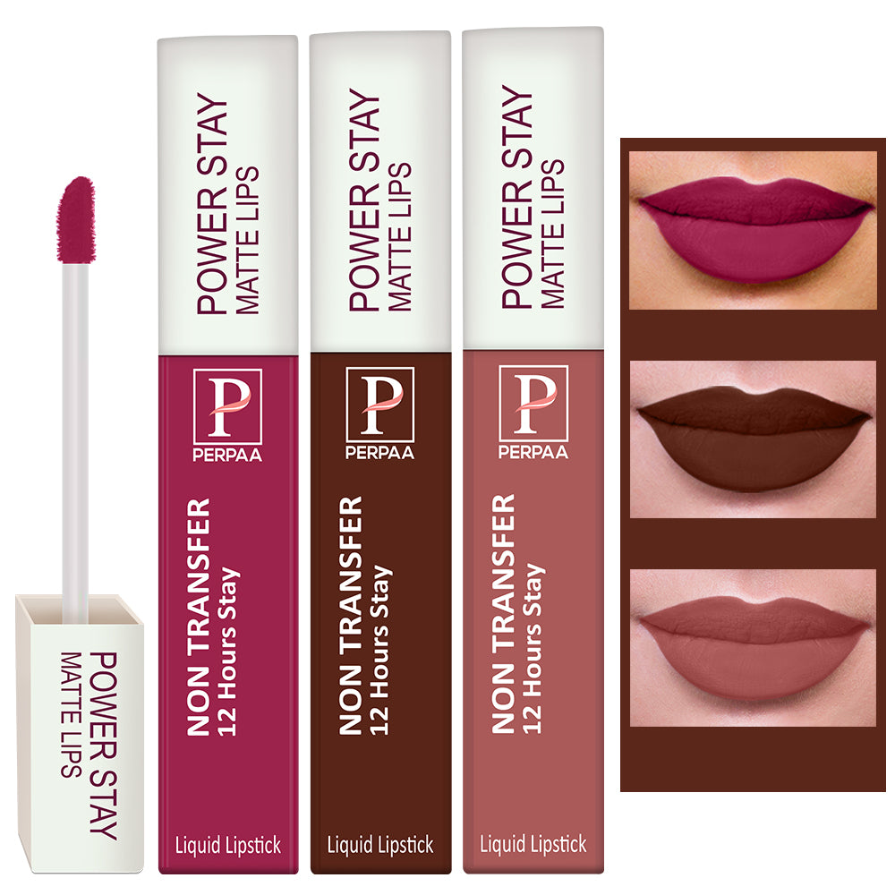 PERPAA Powerstay Liquid Matte Lipstick Combo Pack of 3 Smudge proof & Waterproof Long lasting Stay, 5 ml Each