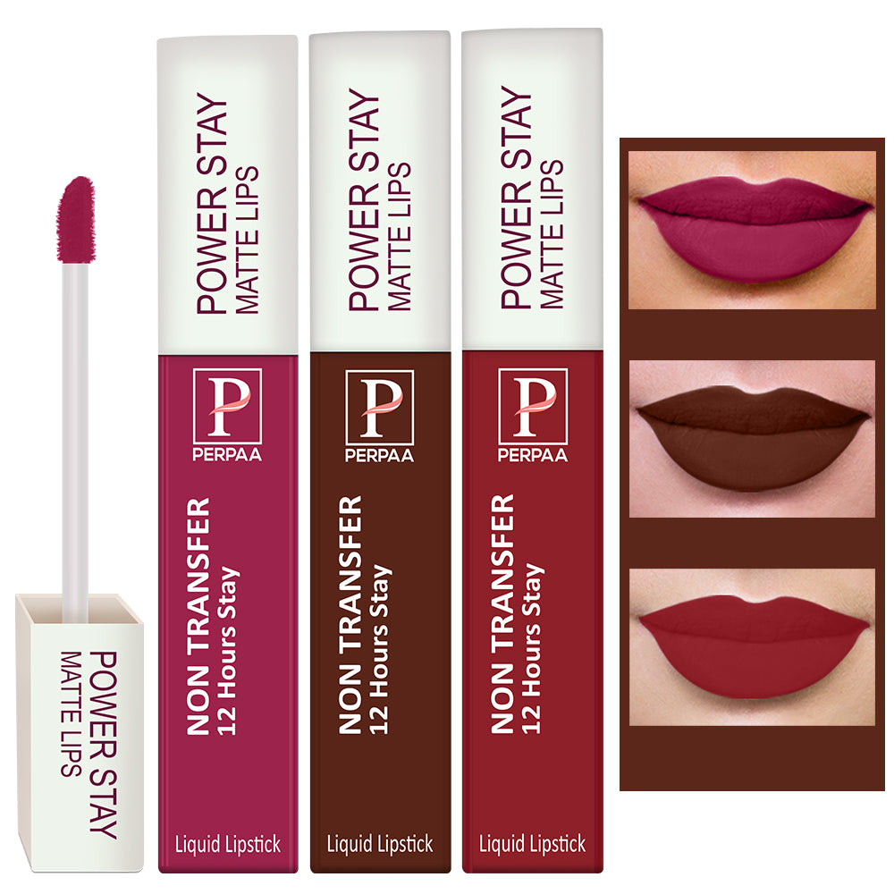 PERPAA Powerstay Liquid Matte Lipstick Combo Pack of 3 Smudge proof & Waterproof Long lasting Stay, 5 ml Each