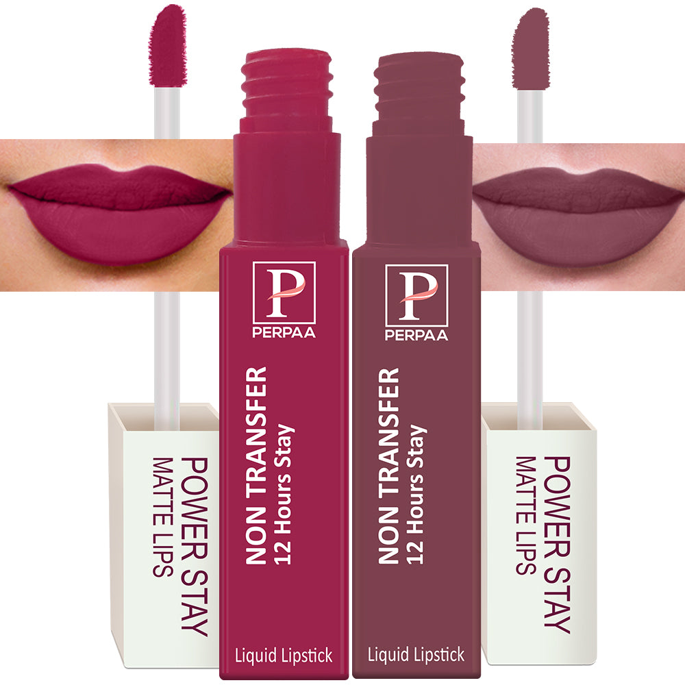 PERPAA Powerstay Liquid Matte Lipstick Combo pack of 2 Smudge proof & Waterproof Long lasting Stay, 5 ml Each