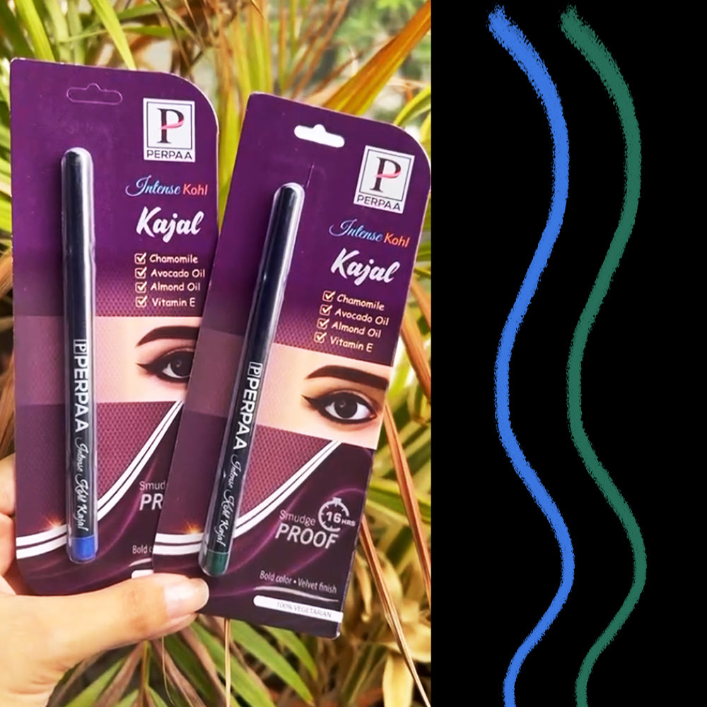 PERPAA Color Kajal - 0.30g | Highly Pigmented Kohl Combo Of 2 Matte/Metallic Finish, Single Stroke Glide, Water Proof, Smudge Proof, Almond Oil Enriched