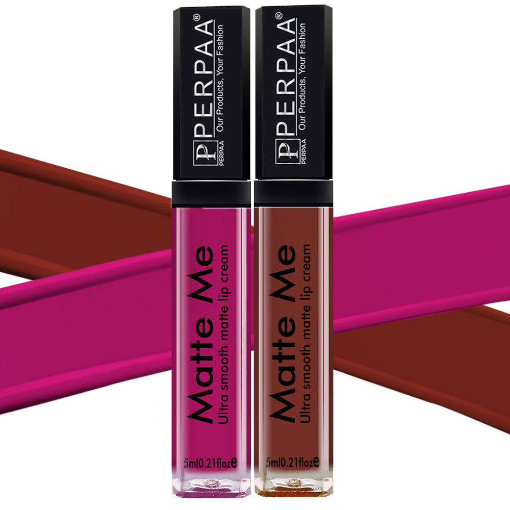 PERPAA® Matte Me Ultimate Combo of 2 Shades Long Lasting Liquid Lipstick Bright Matte color Smudge proof & Waterproof Formula 5ml Each