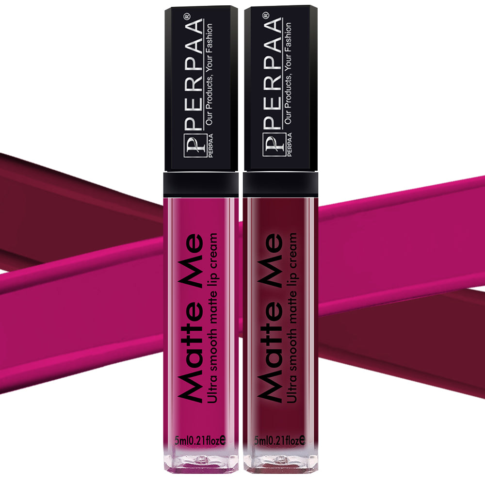 PERPAA® Matte Me Ultimate Combo of 2 Shades Long Lasting Liquid Lipstick Bright Matte color Smudge proof & Waterproof Formula 5ml Each