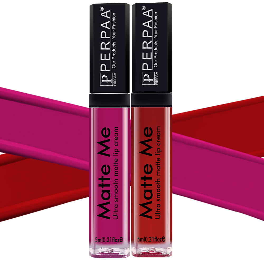 PERPAA® Matte Me Ultimate Combo of 2 Shades Long Lasting Liquid Lipstick Bright Matte color Smudge proof & Waterproof Formula 5ml Each