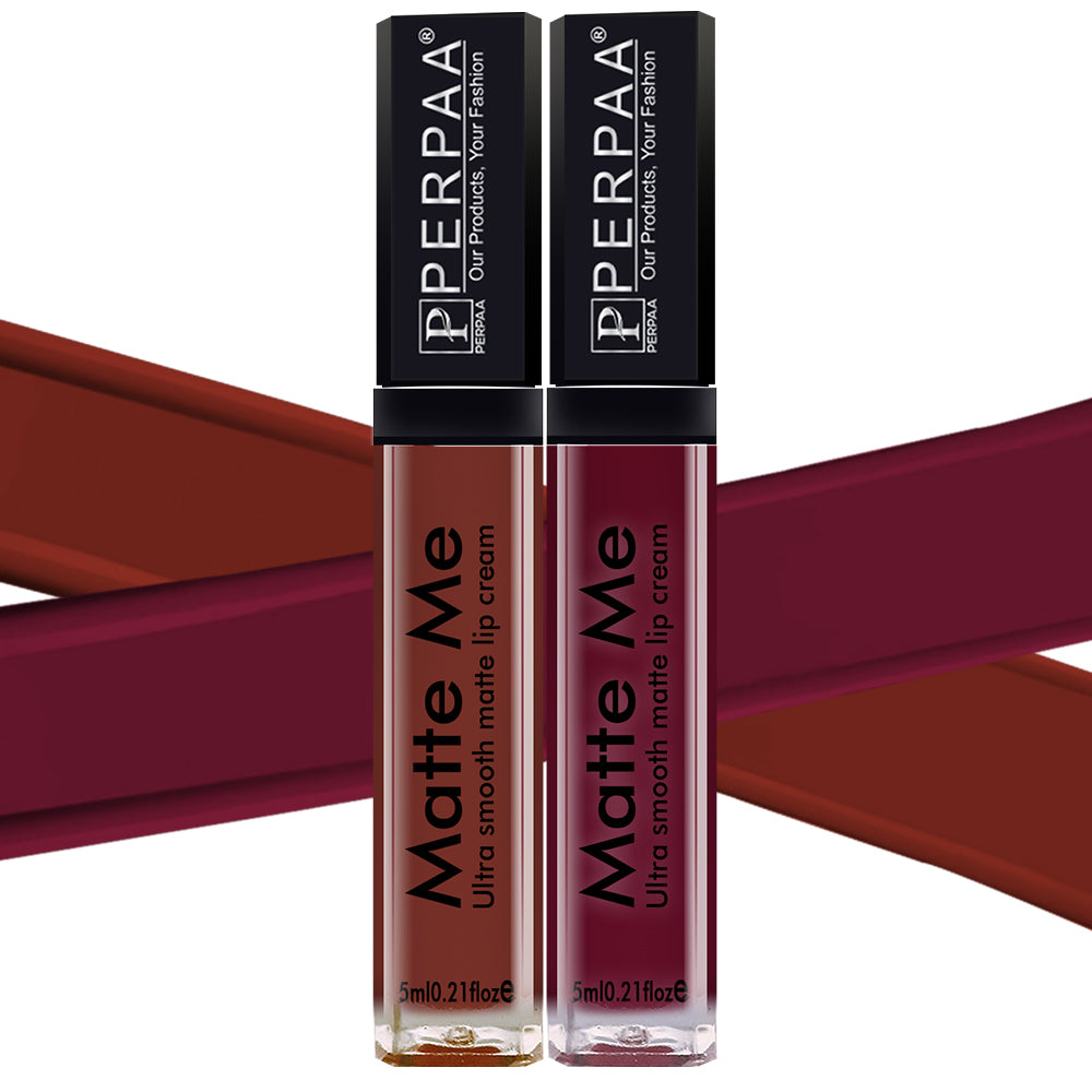 PERPAA® Matte Me Ultimate Combo of 2 Shades Long Lasting Liquid Lipstick Bright Matte color Smudge proof & Waterproof Formula 5ml Each