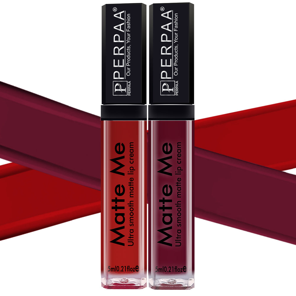 PERPAA® Matte Me Ultimate Combo of 2 Shades Long Lasting Liquid Lipstick Bright Matte color Smudge proof & Waterproof Formula 5ml Each