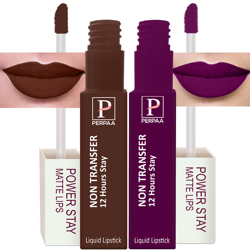 PERPAA Powerstay Liquid Matte Lipstick Combo pack of 2 Smudge proof & Waterproof Long lasting Stay, 5 ml Each