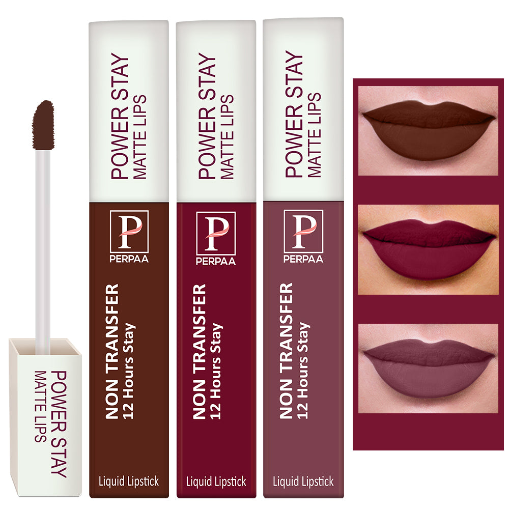 PERPAA Powerstay Liquid Matte Lipstick Combo Pack of 3 Smudge proof & Waterproof Long lasting Stay, 5 ml Each