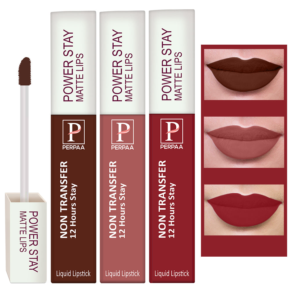 PERPAA Powerstay Liquid Matte Lipstick Combo Pack of 3 Smudge proof & Waterproof Long lasting Stay, 5 ml Each