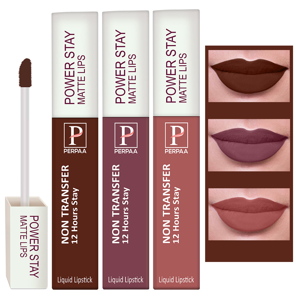 PERPAA Powerstay Liquid Matte Lipstick Combo Pack of 3 Smudge proof & Waterproof Long lasting Stay, 5 ml Each