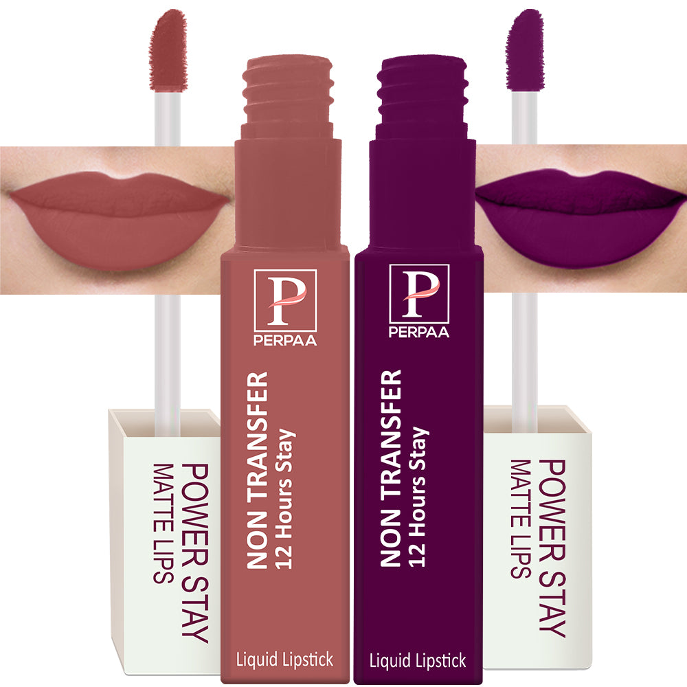 PERPAA Powerstay Liquid Matte Lipstick Combo pack of 2 Smudge proof & Waterproof Long lasting Stay, 5 ml Each